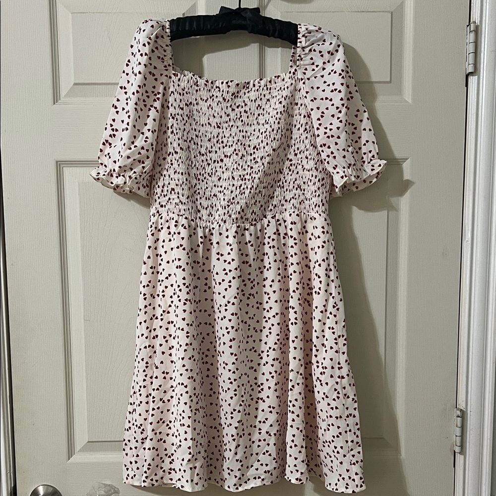 Allegra K Chic White Dress with Red Heart Pattern L